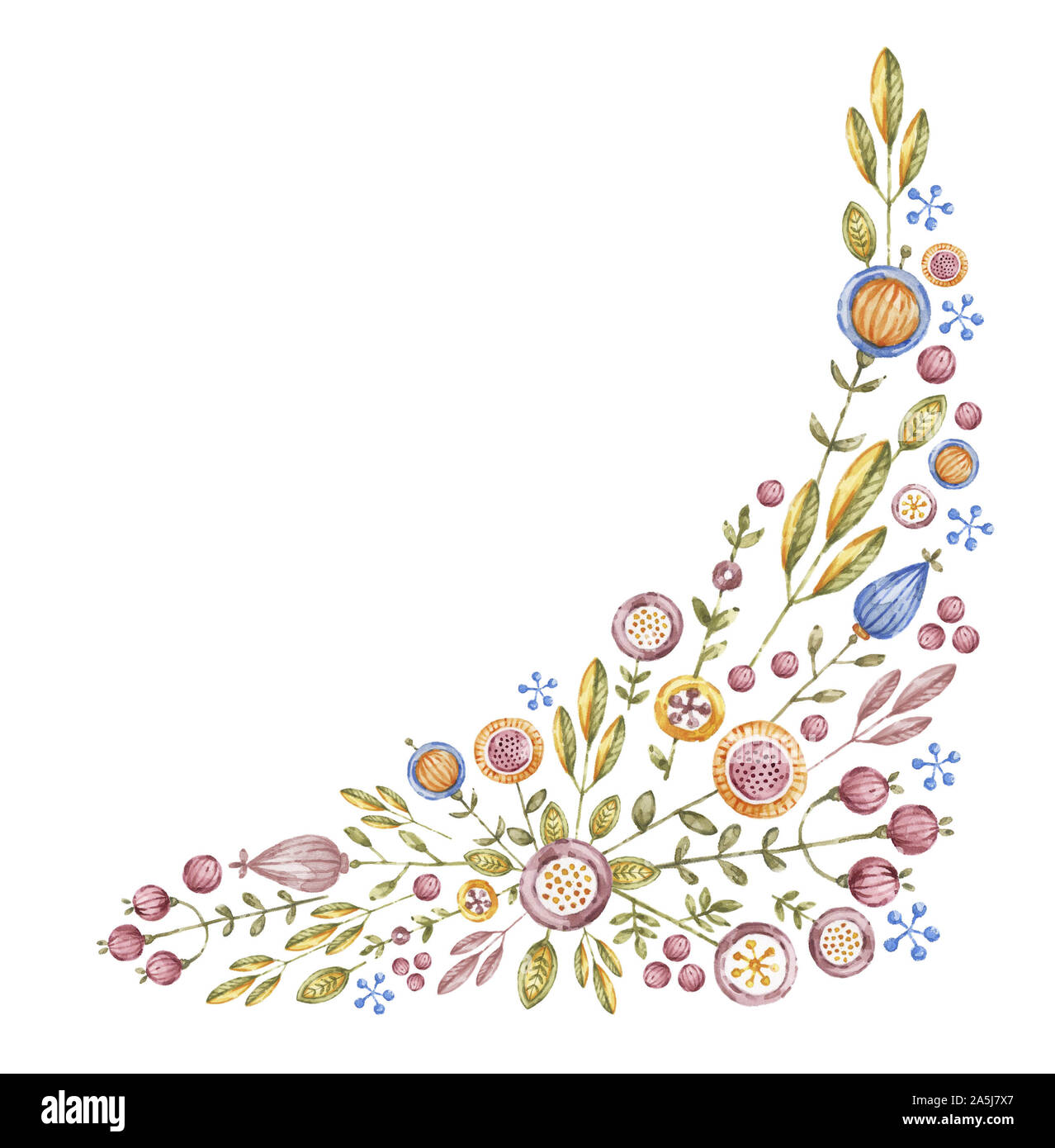 Angular watercolour flower composition isolated on white background ...