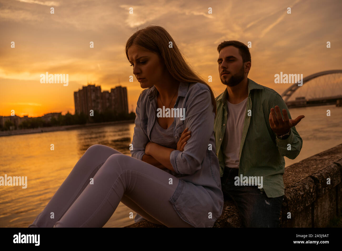 Young couple having troubles in their relationship. Stock Photo