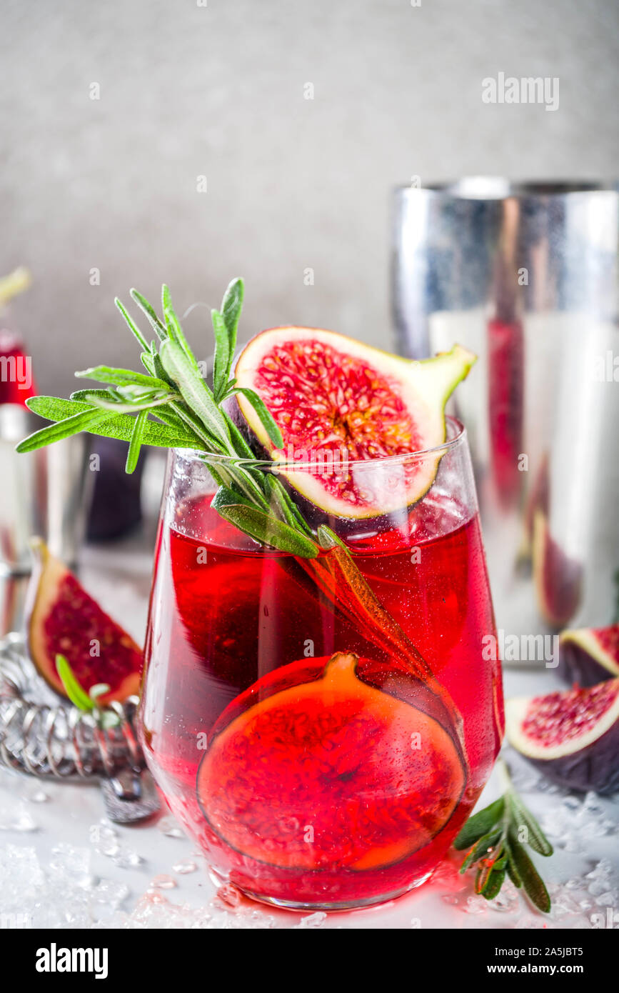 Fig autumn alcohol cocktail with cognac or liquor, rosemary, figs and