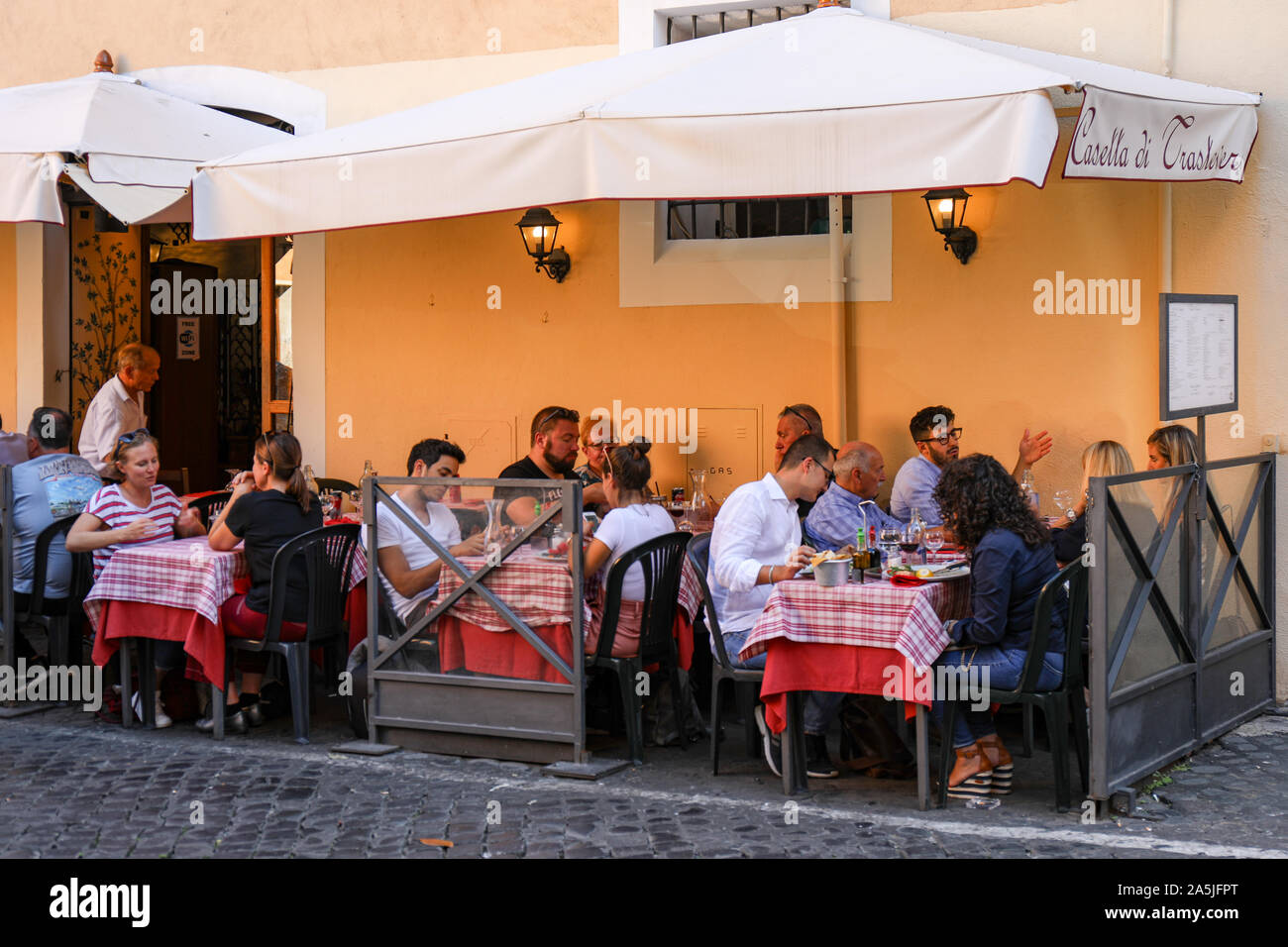 Outdoor seating of Casetta di Trastevere in Rome, Italy Stock Photo
