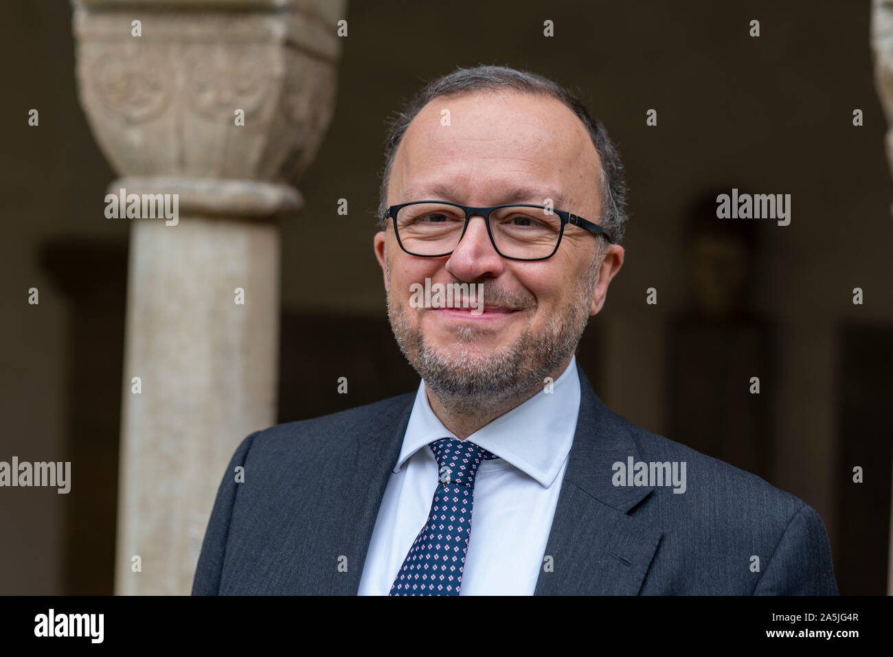 Dr. Jonathan Williams, Vice Director of the Bristish Museum in London, stands in the monastery Unser Lieben Frauen in Magdeburg, Germany. He has signe Stock Photo