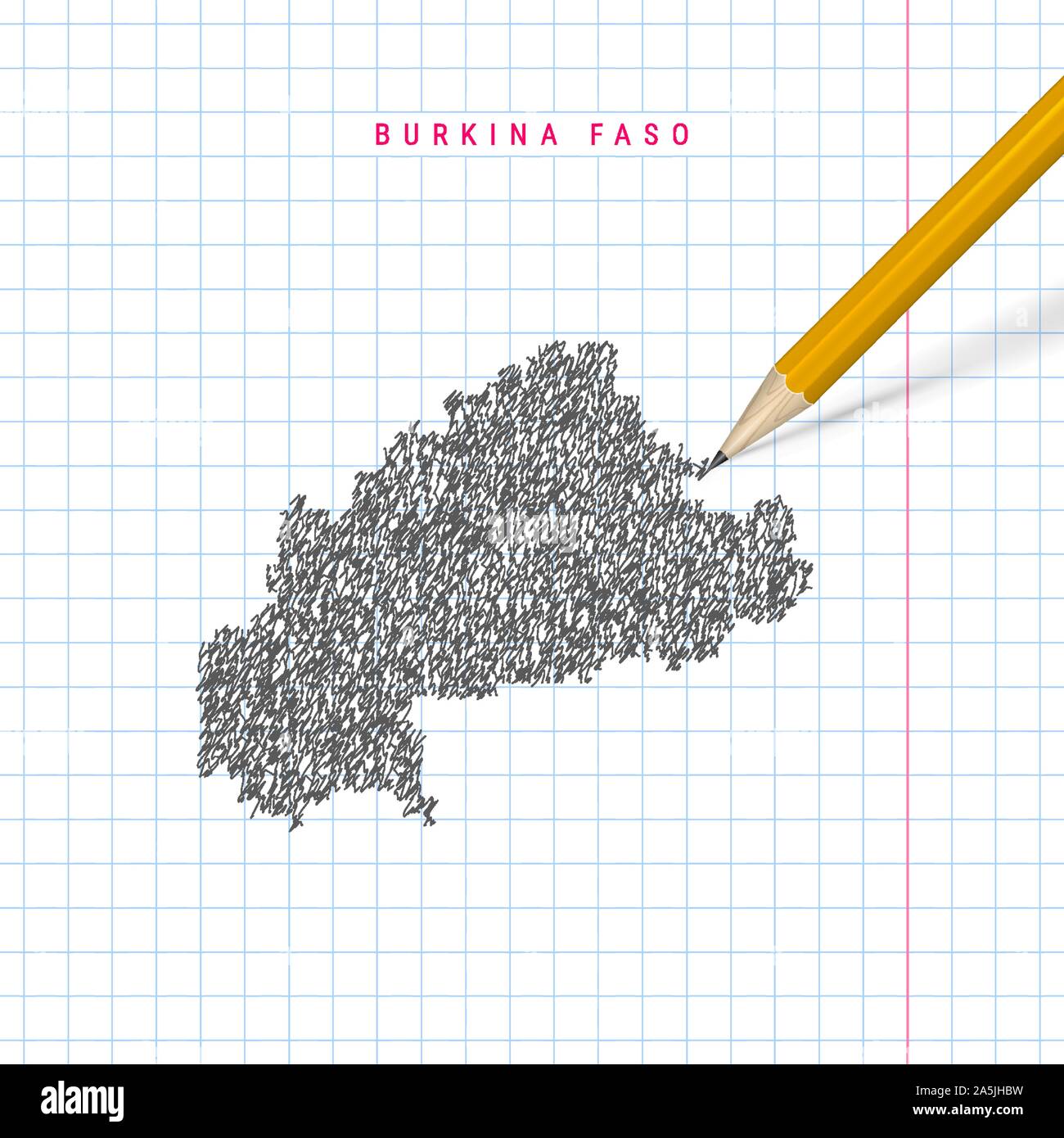 Burkina Faso sketch scribble map drawn on checkered school notebook ...