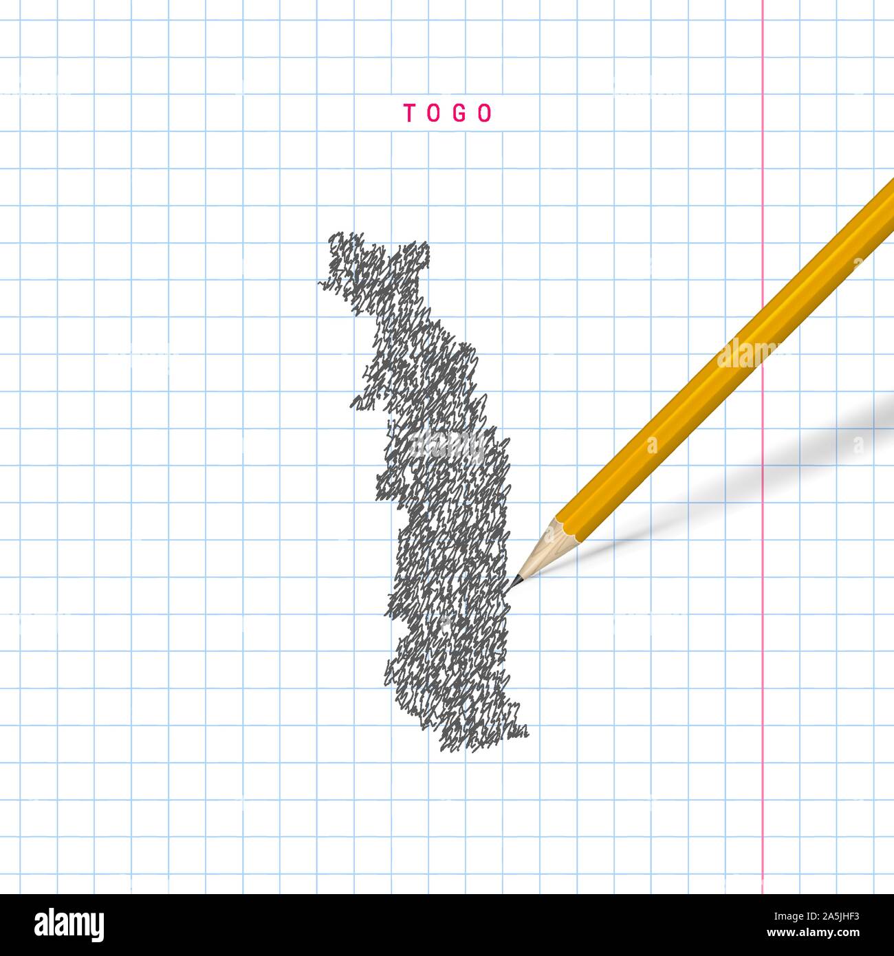 Togo sketch scribble map drawn on checkered school notebook paper ...