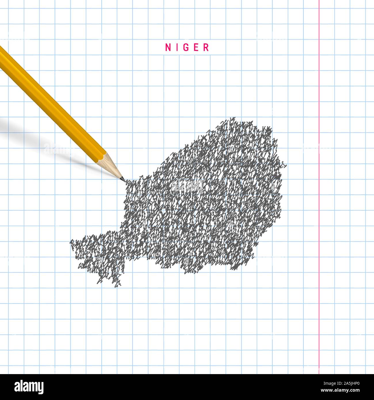 Niger sketch scribble map drawn on checkered school notebook paper ...