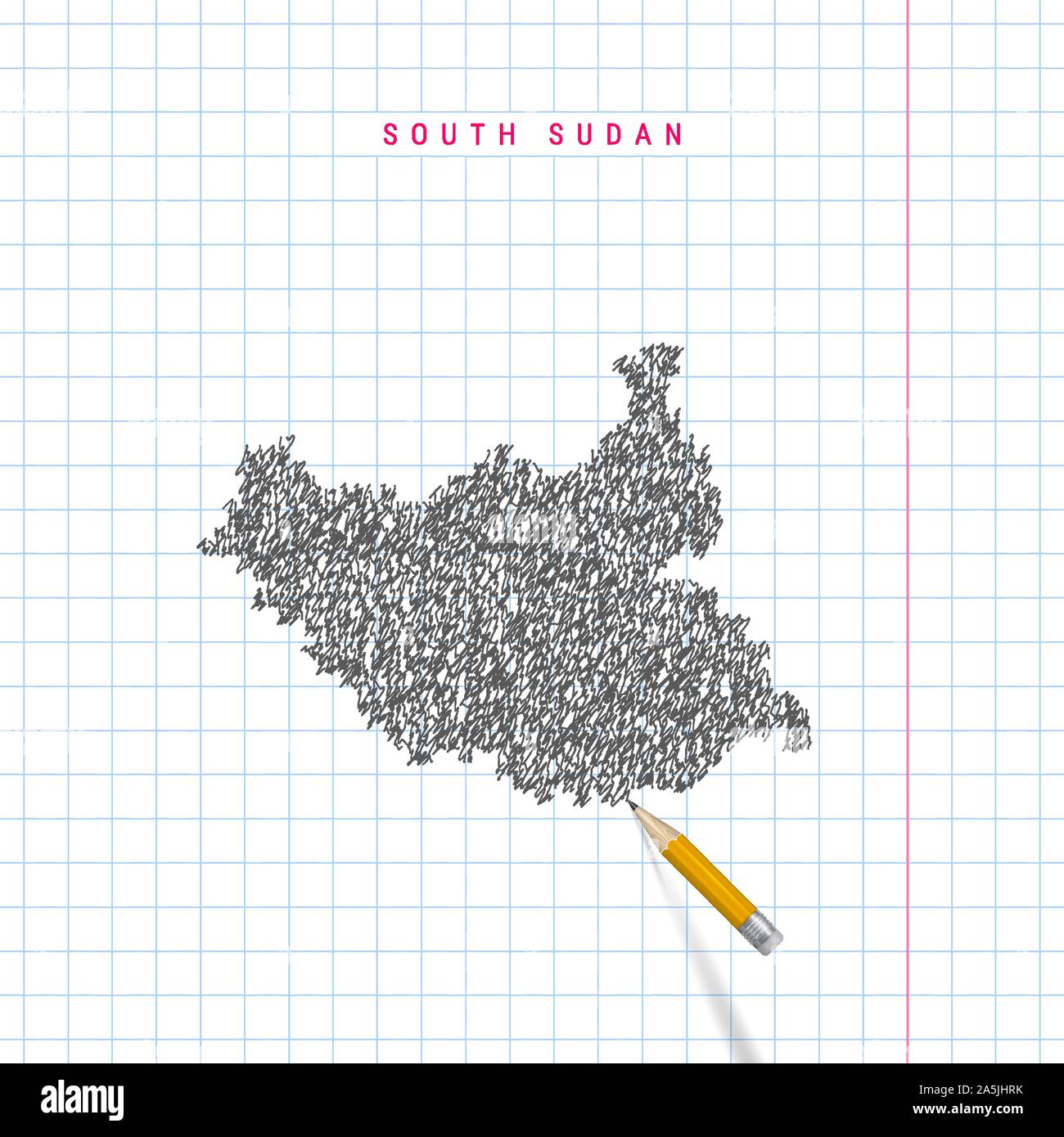 South Sudan sketch scribble map drawn on checkered school notebook ...