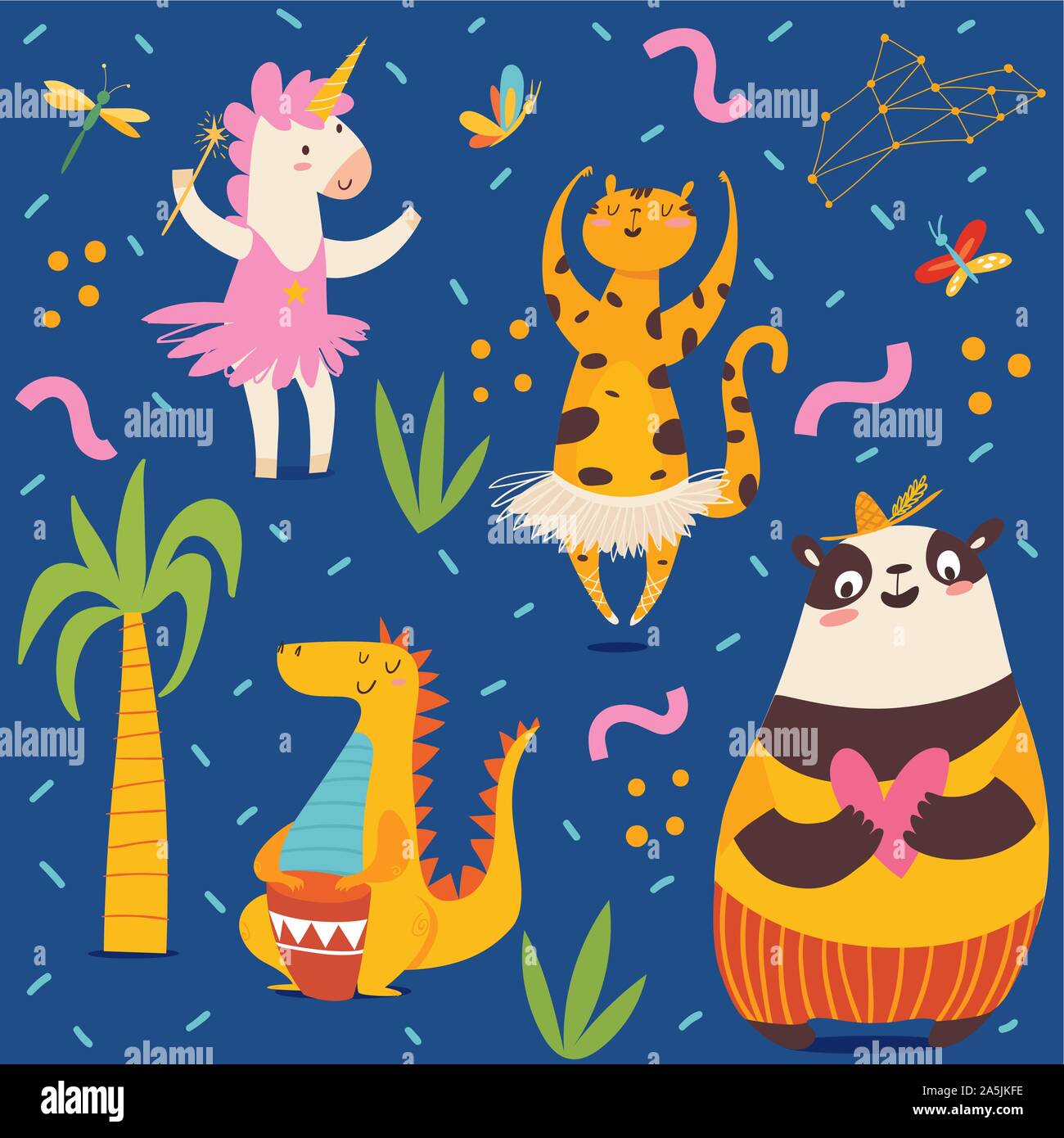 Vector seamless pattern in kids style with cartoon animals Stock Vector