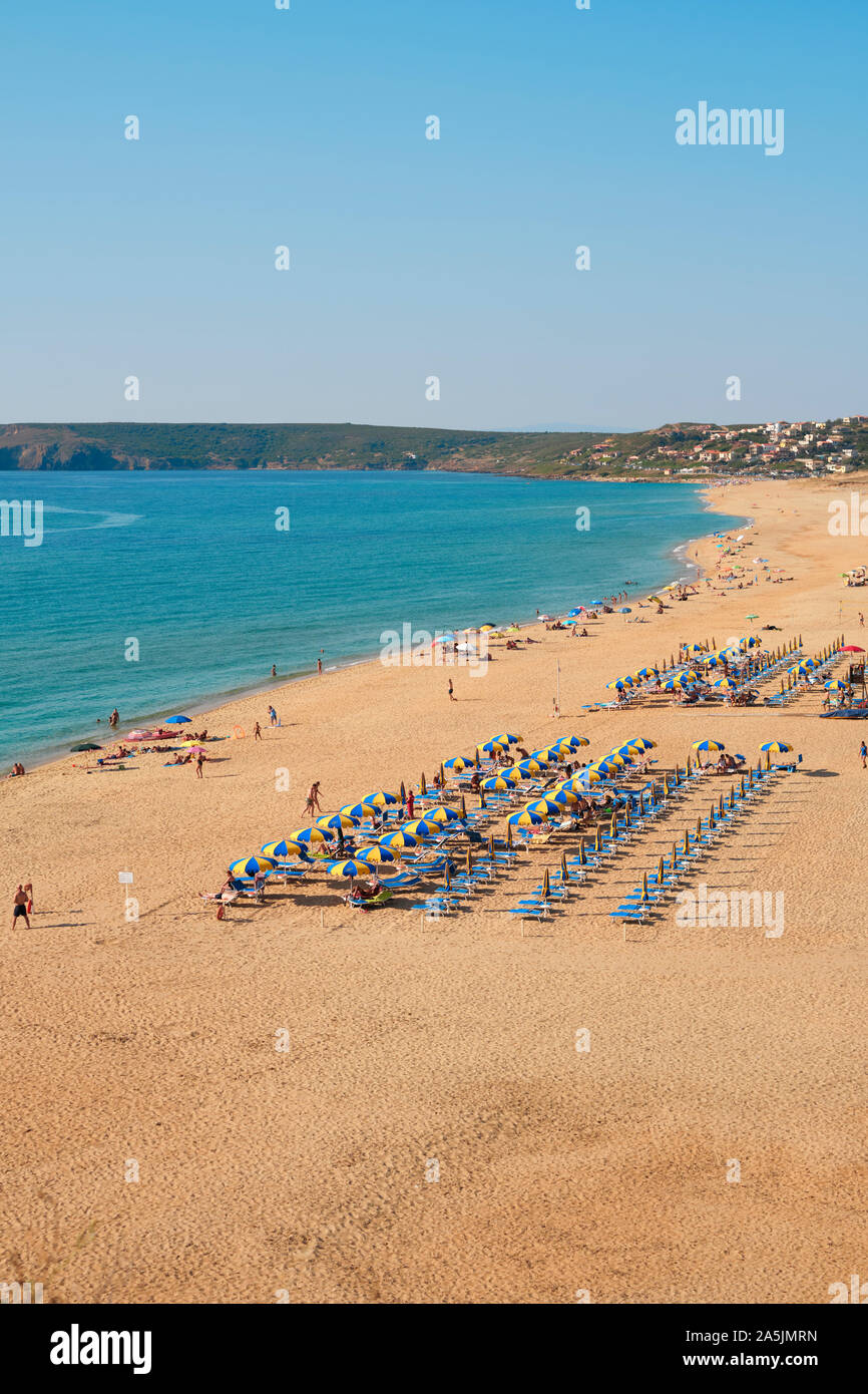 The golden sands of the Spiaggia di Torre dei Corsari / Torre dei Corsari beach on the Costa Verde coastline, west Sardinia, Italy Europe Stock Photo