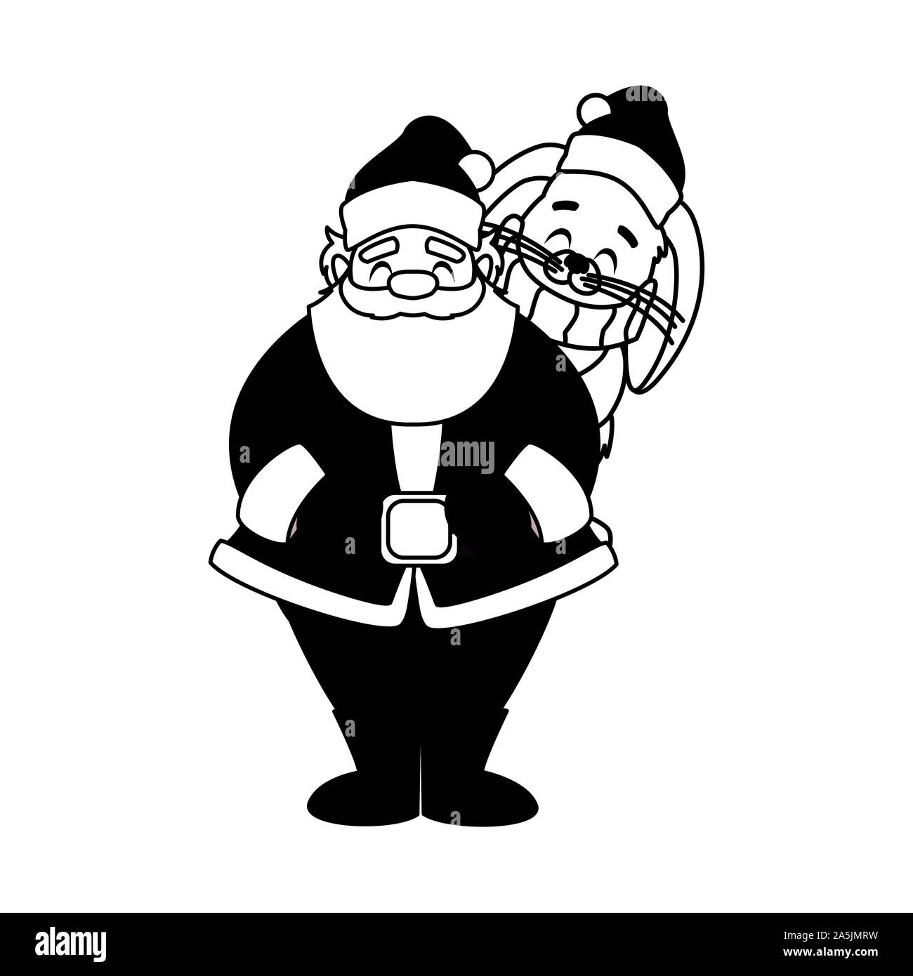 rabbit and santa claus with hat of christmas in white background vector ...