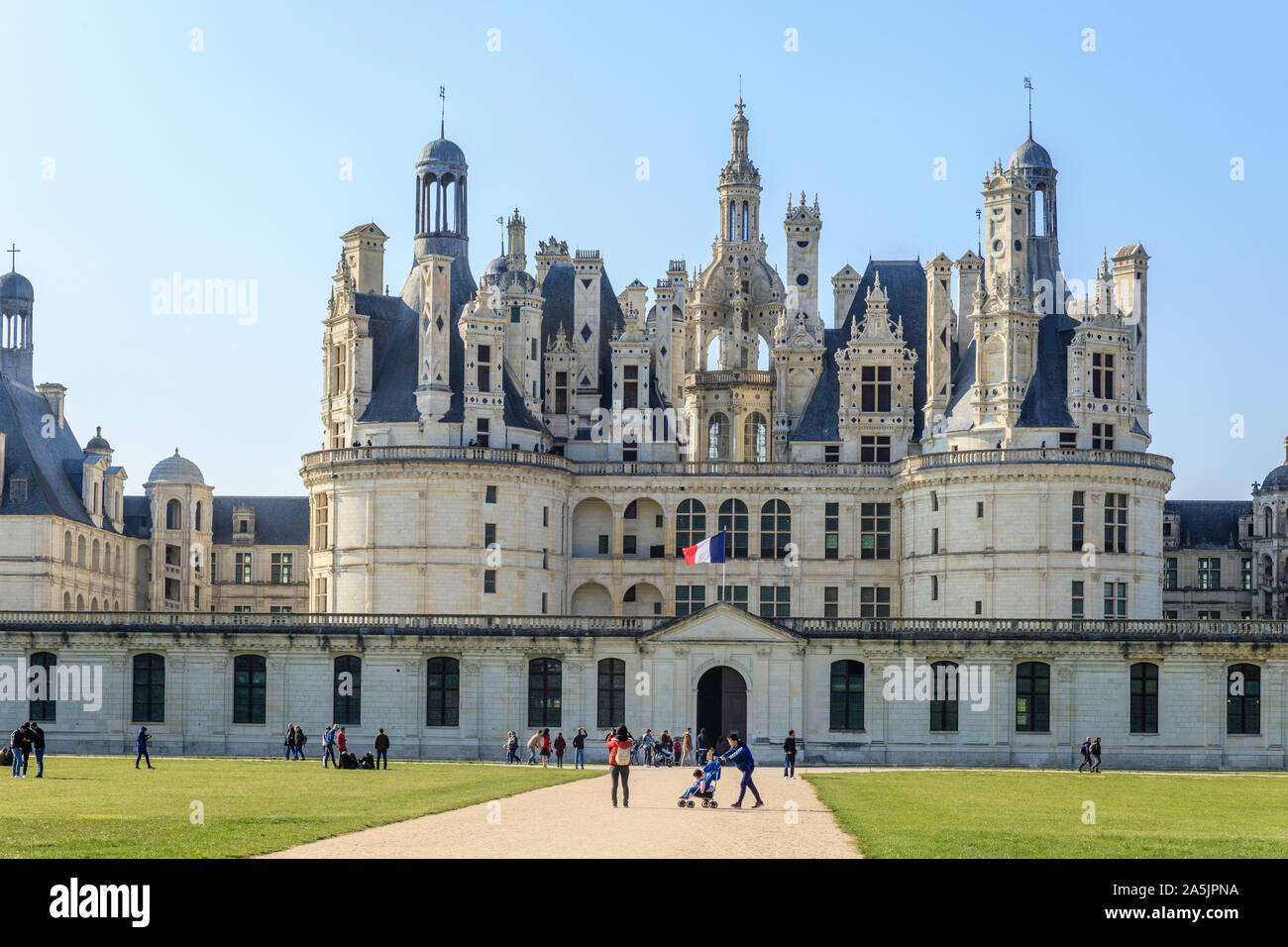 France, Loir et Cher, Loire Valley listed as World Heritage by UNESCO, Chambord, royal castle and visitors // France, Loir-et-Cher (41), Val de Loire Stock Photo