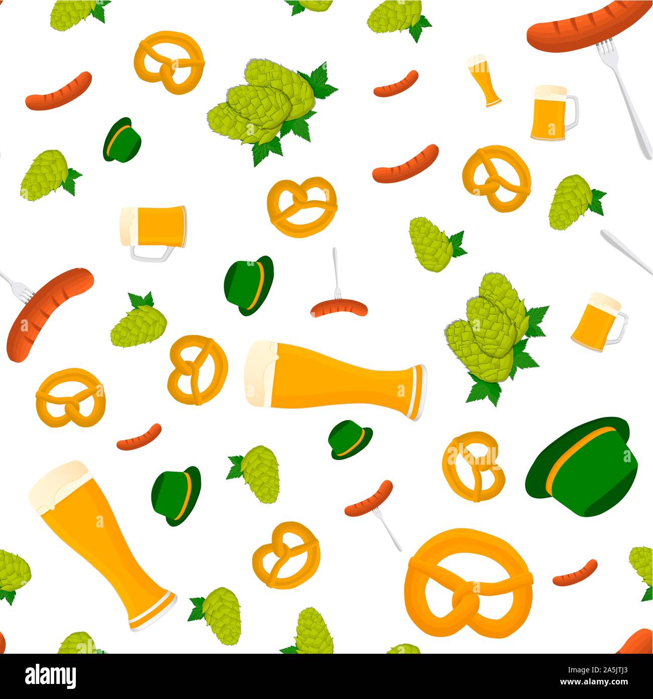 Illustration on theme big colored pattern oktoberfest, german holiday it fest pretzel. Pattern consisting of collection fest pretzel, accessory for ok Stock Vector