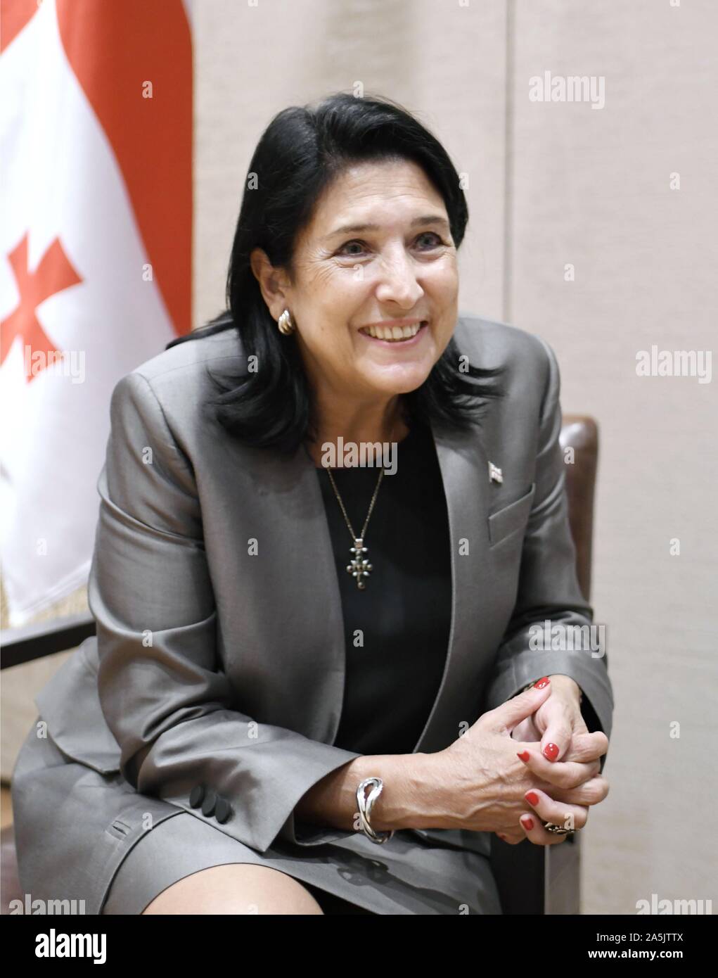 Georgian President Salome Zourabichvili takes an interview in Tokyo on 
