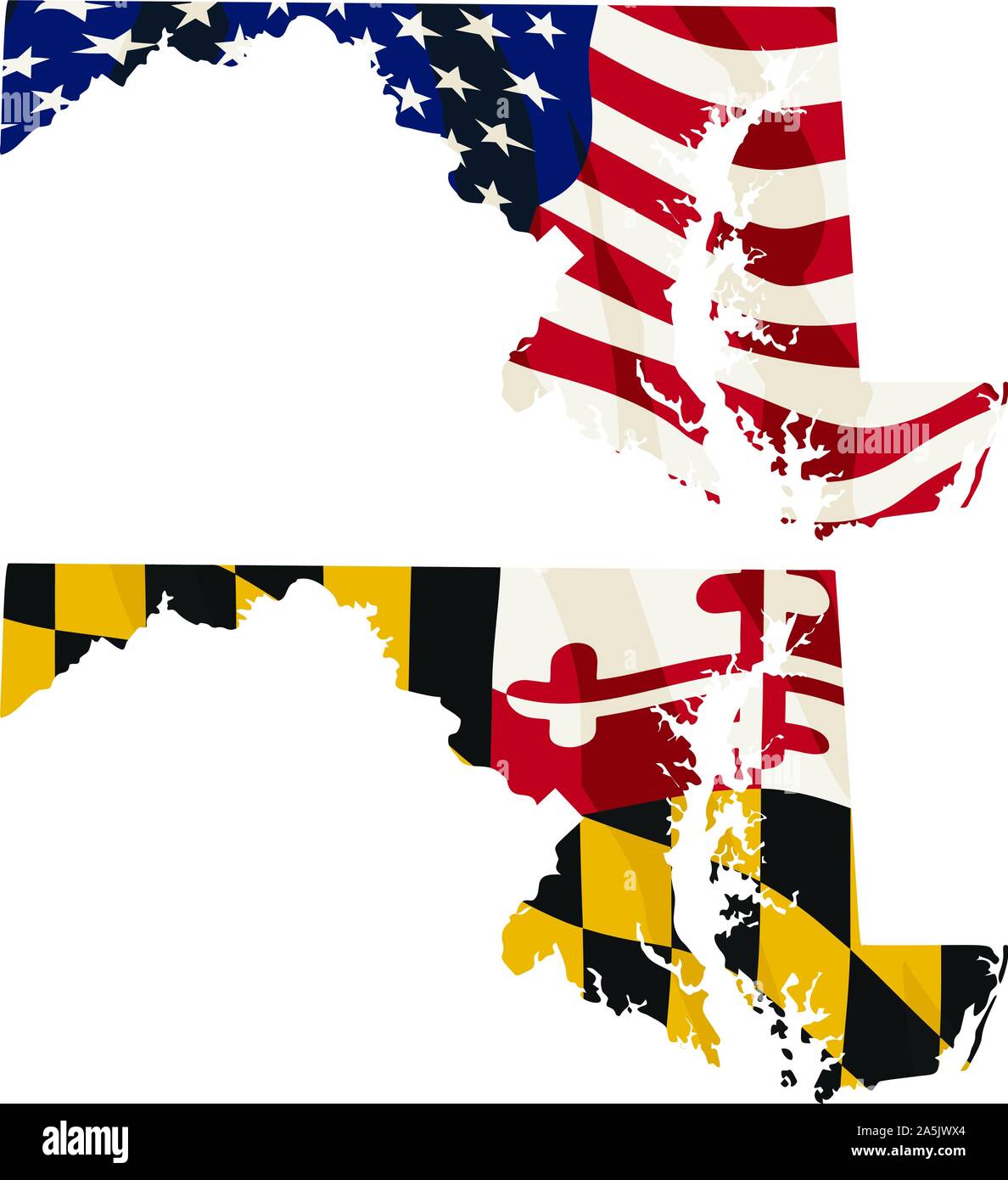 Maryland with USA flag and Maryland flag embedded isolated vector illustration Stock Vector