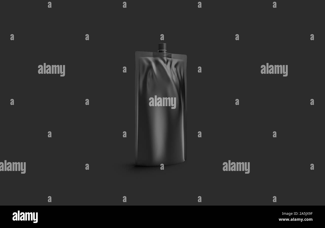 Blank black sause doy pack mock up, on dark background Stock Photo
