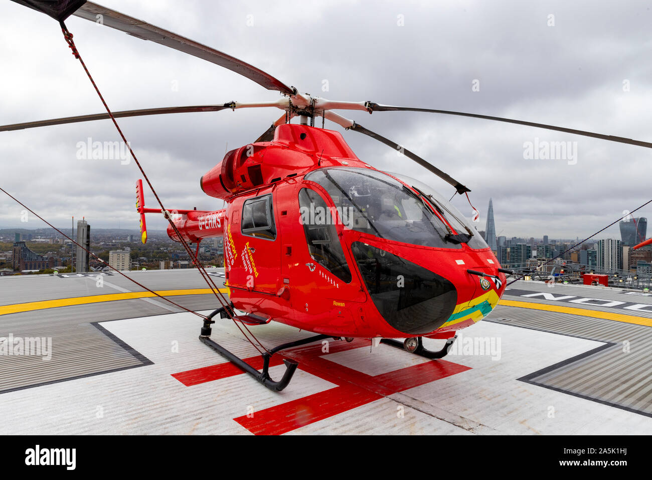 London, UK. 21st Oct 2019. London’s Air Ambulance on the helipad of the Royal London Hospital Credit: Ricci Fothergill/Alamy Live News Stock Photo