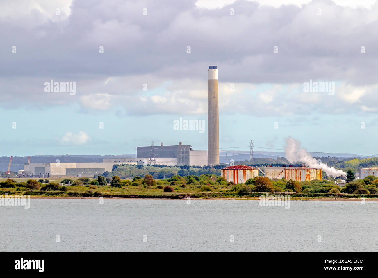 Fawley Refinery in Hampshire, viewed when leaving Southampton Harbour, England, UK. Stock Photo