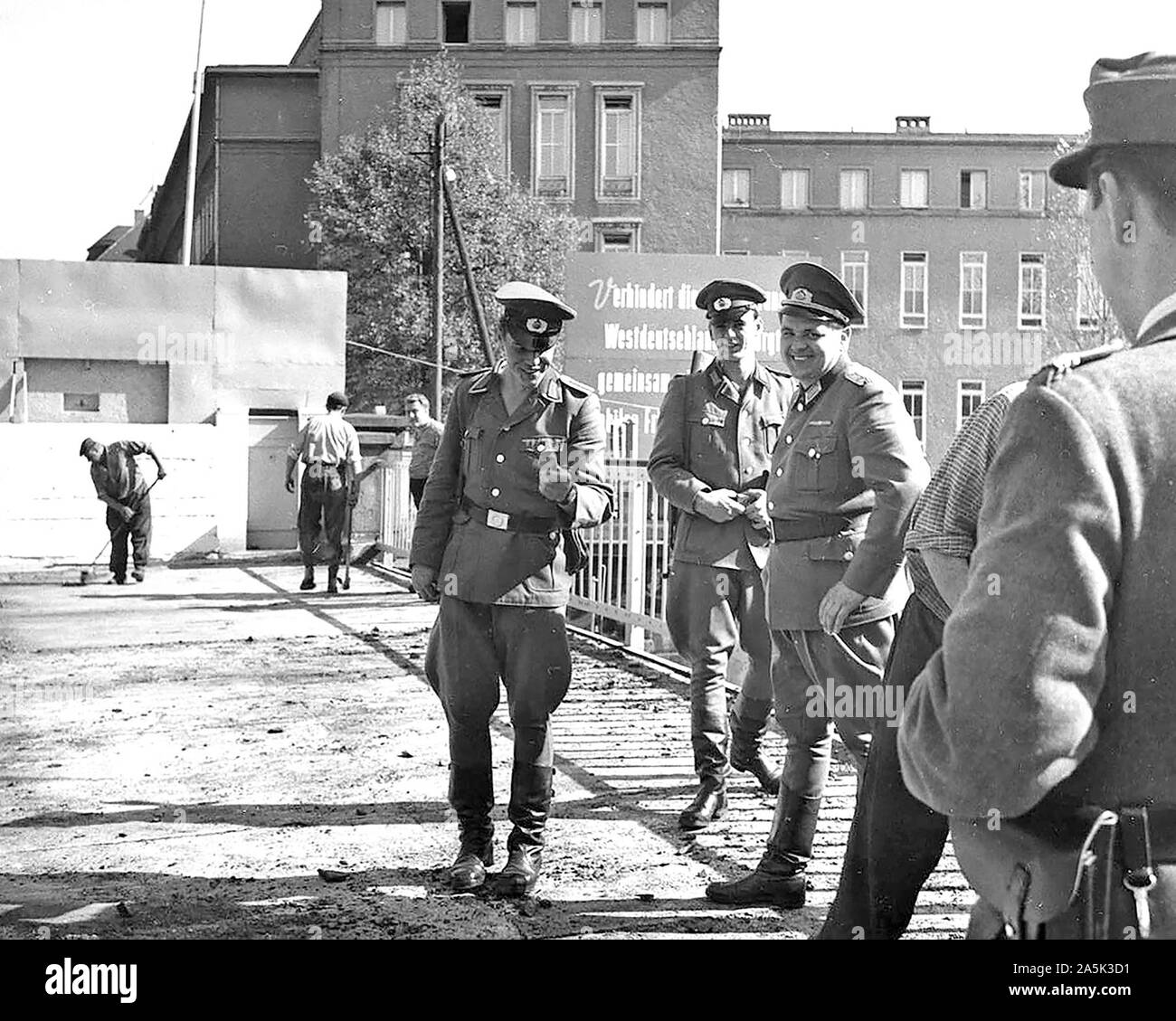 9/24/1964 - Guarded Street Workers at Sandkrug Bridge Stock Photo