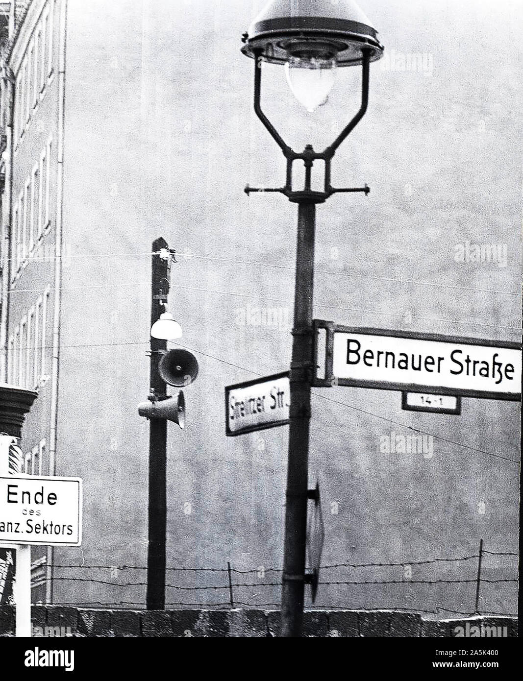 10/25/1961 -  At Bernauerstrasse Large Loudspeaker Have Been Installed to Proclaim East German Propaganda Stock Photo