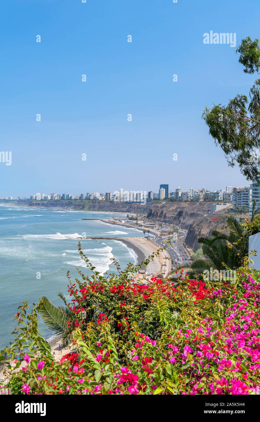 The beach and coastline in the Barranco district, Lima, Peru, South America Stock Photo