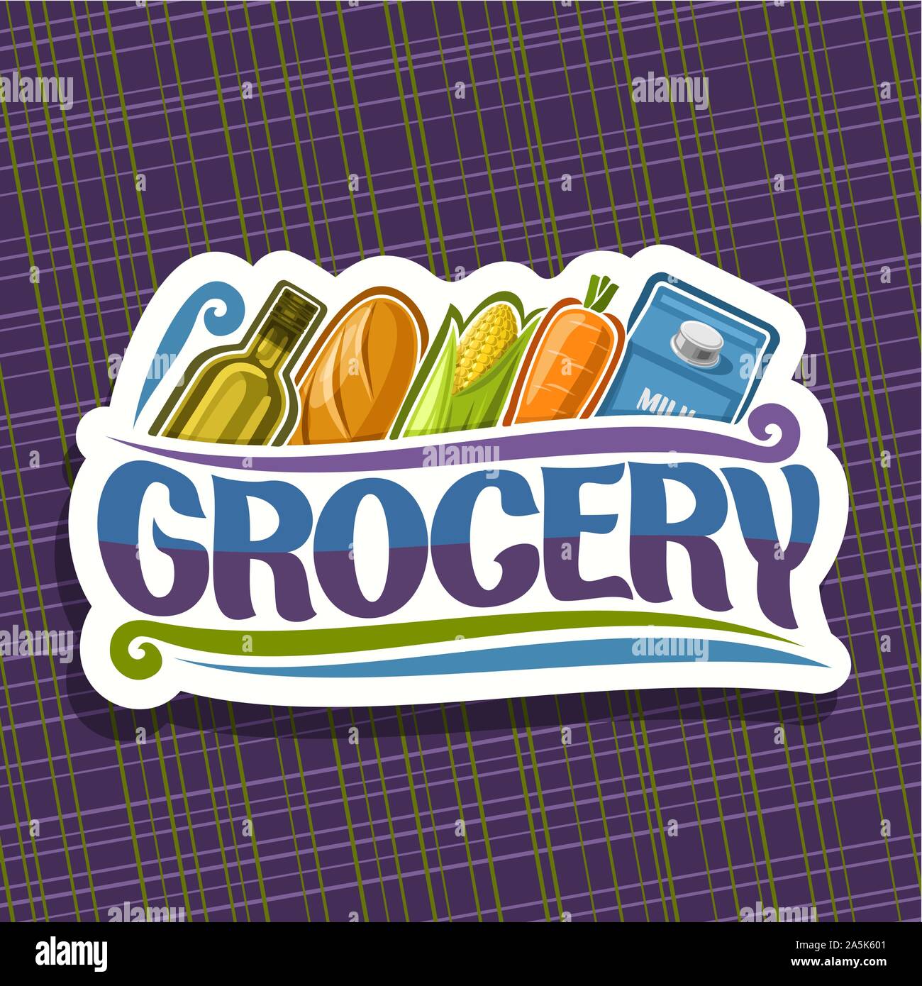 Vector logo for Grocery Store, white sign with cooking oil, french