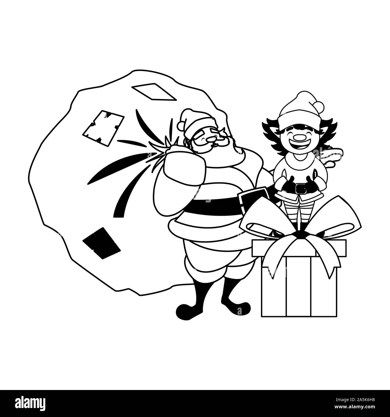 christmas card of santa claus with bag of gifts vector illustration ...