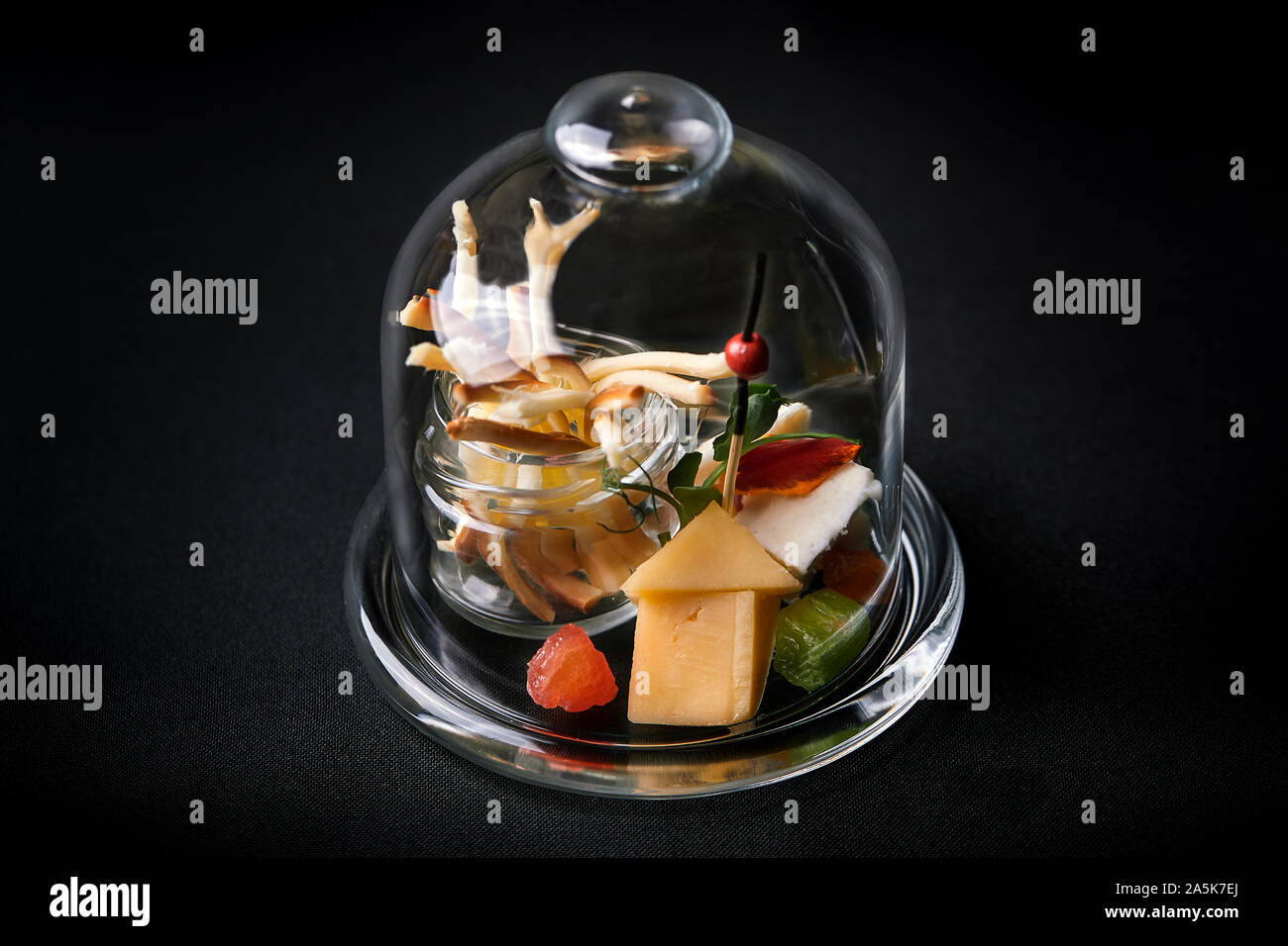 Assorted Cheeses With Berries And Marmalade Mini Serve In A Glass Flask Fusion Food Concept Low Key Copy Space Stock Photo Alamy