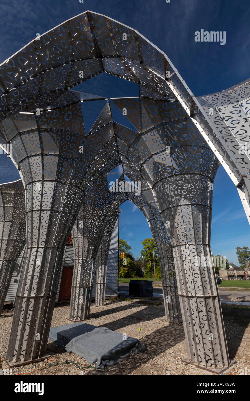 Detroit, Michigan - A Moroccan-inspired central courtyard, or Riad, in Detroit. The courtyard is intended as a communal gathering space in a larger co Stock Photo