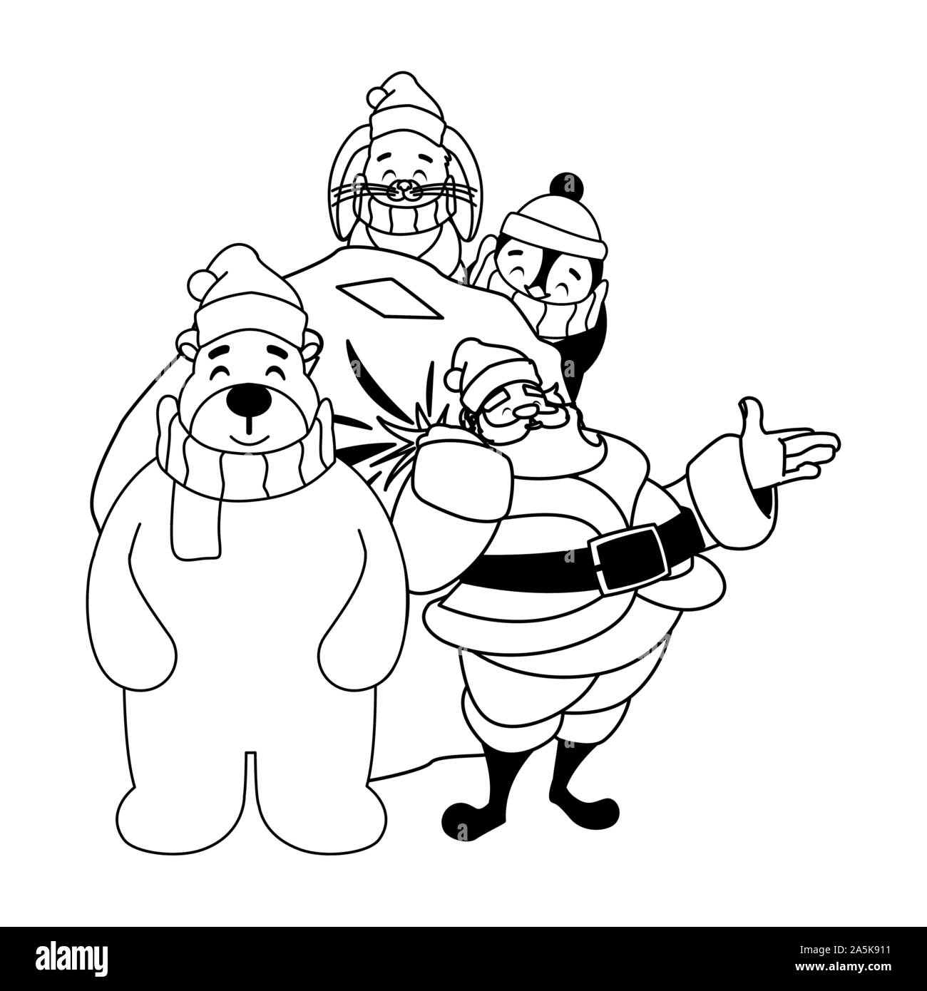 christmas card of santa claus with bag of gifts vector illustration ...