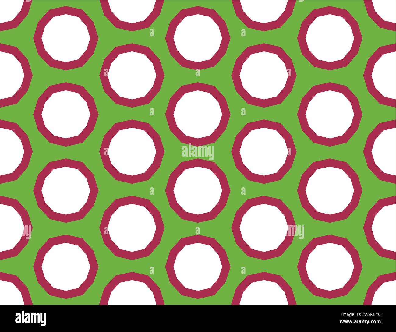 Vector seamless geometric pattern. Shaped white and red circles, bubbles on green background. Stock Vector