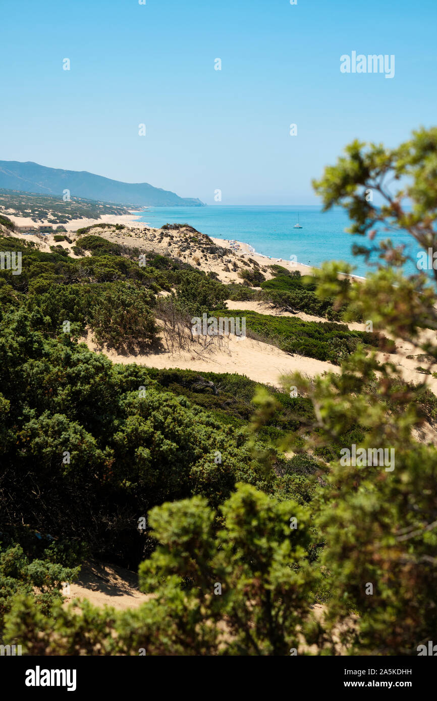The sand dune landscape of Spiaggia di Piscinas / Piscinas beach and the Dunes of Piscinas on the Costa Verde coast of west Sardinia Italy Europe Stock Photo