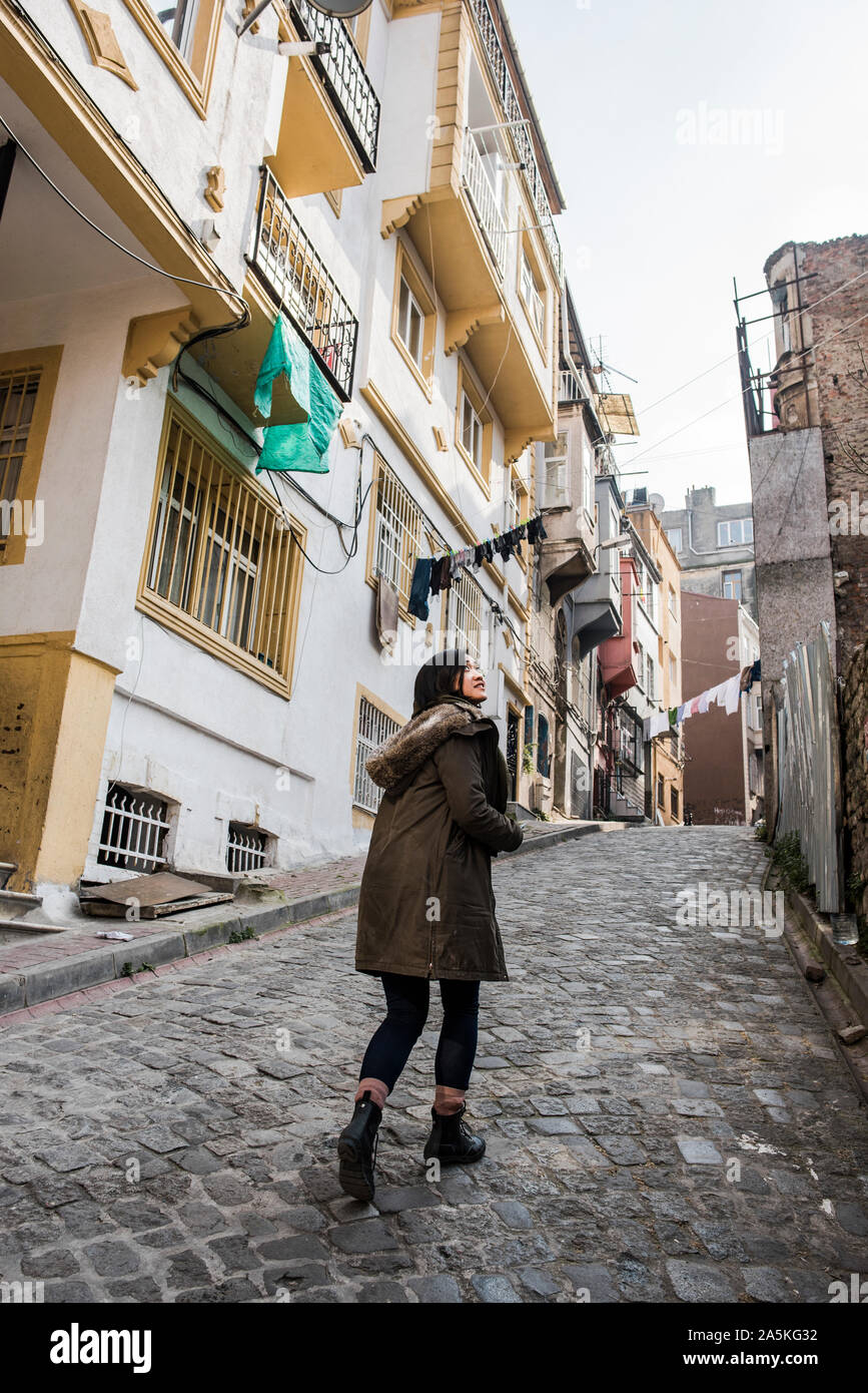 Woman exploring city, Istanbul, Turkey Stock Photo