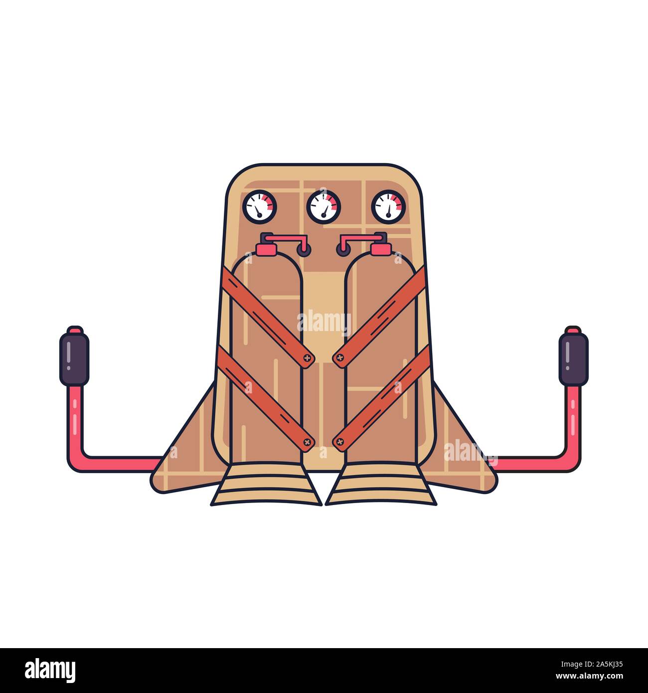 Colored jetpack drawn in flat style isolated on a white background Stock Vector