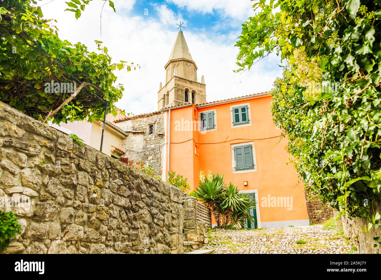 Croatia, Istria, beautiful old church in the center of old historical town of Labin Stock Photo