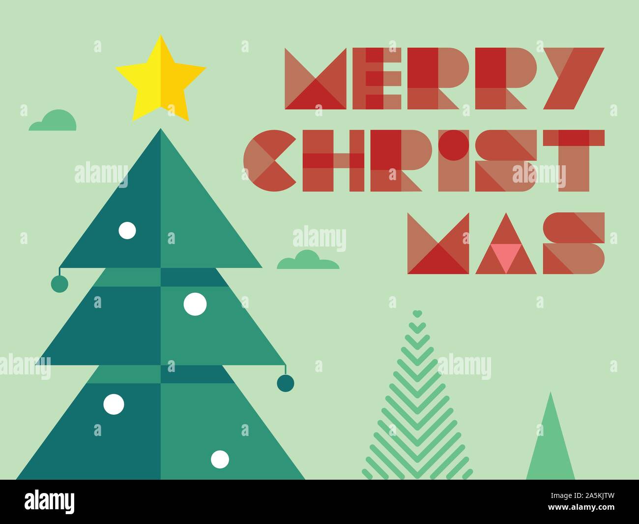 Christmas tree in flat design with green tone card Stock Vector Image ...