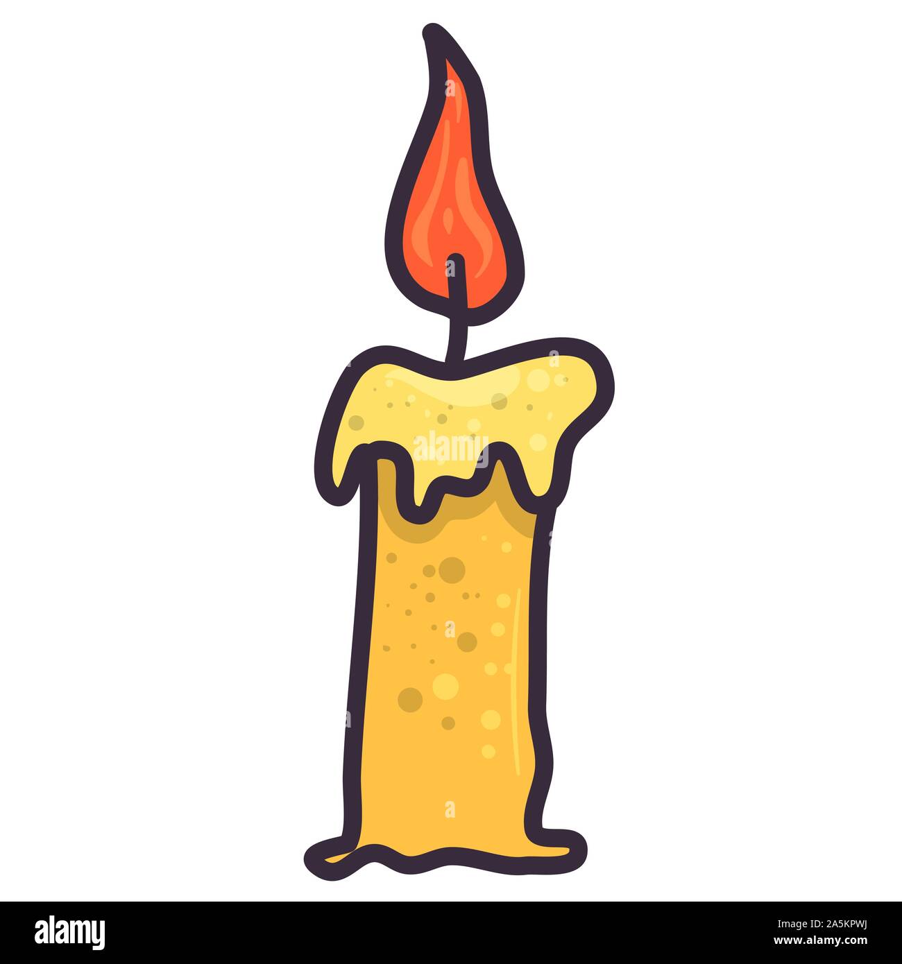 Flat illustration with candle on white backdrop. Design concept party, celebration. Xmas holiday. Vector illustration. Fire icon. Stock Vector