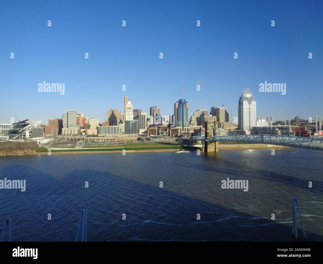 Winter in Kentucky: View of the Ohio River and Cincinnati Riverfront Stock Photo