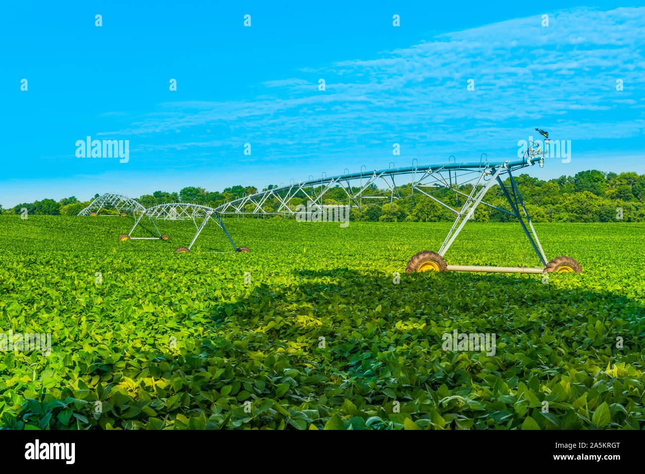 Irrigation System in a Field. Stock Photo