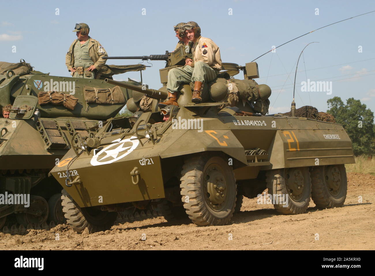 A WWII American light armoured car M8, called Greyhound. Stock Photo