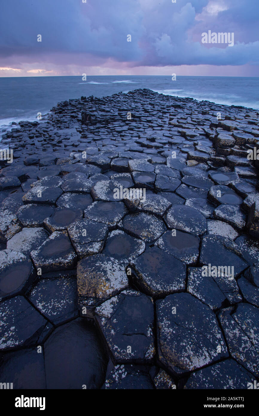Giant's Causeway, columnar basalt columns, result of an ancient volcanic fissure eruption, Northern Ireland, UK, World Heritage site Stock Photo