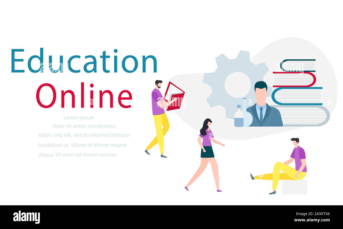 Vector illustration with learning people. Online education, online ...