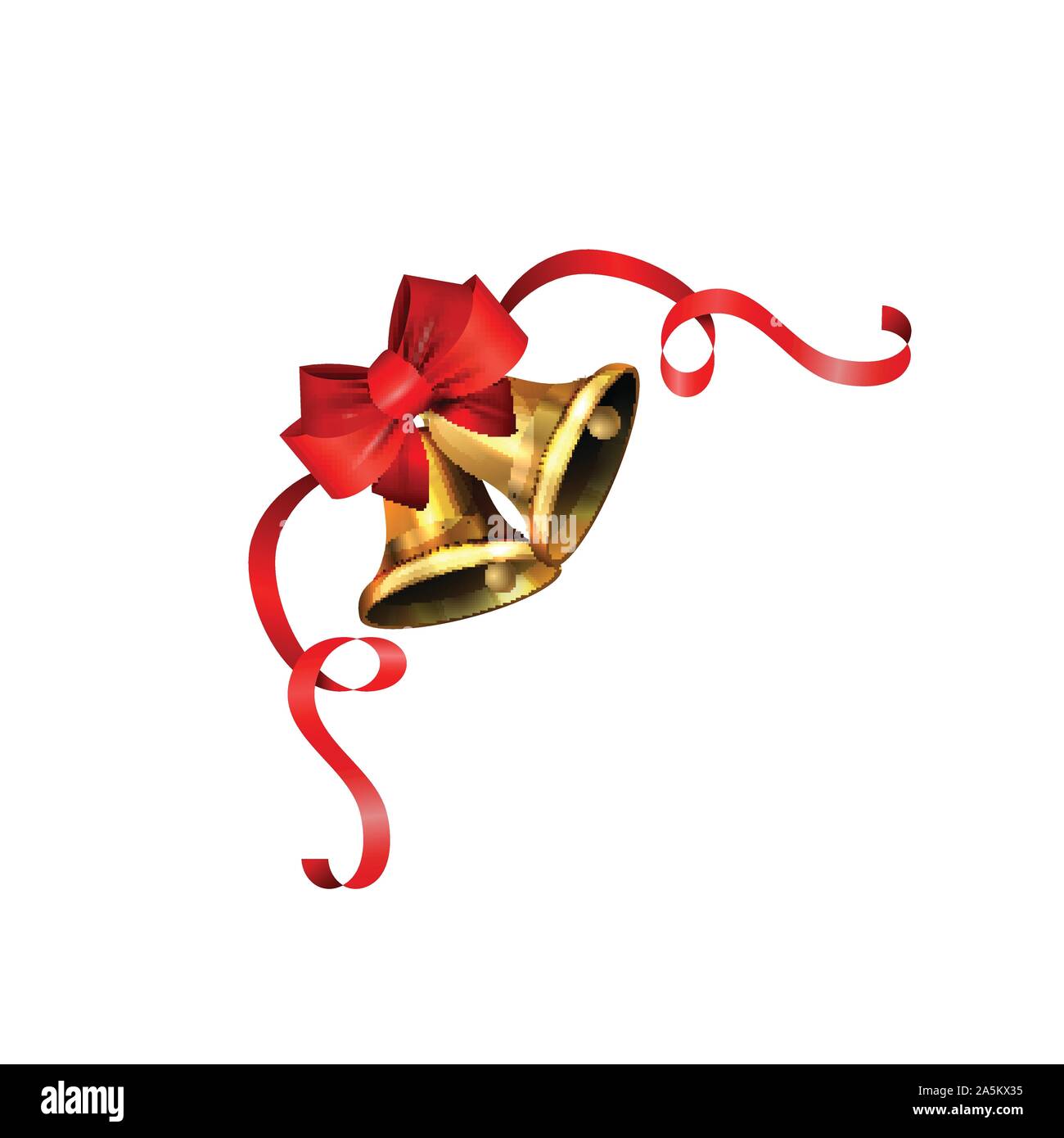 Vector illustration of shiny golden Christmas bell decorated with red ...