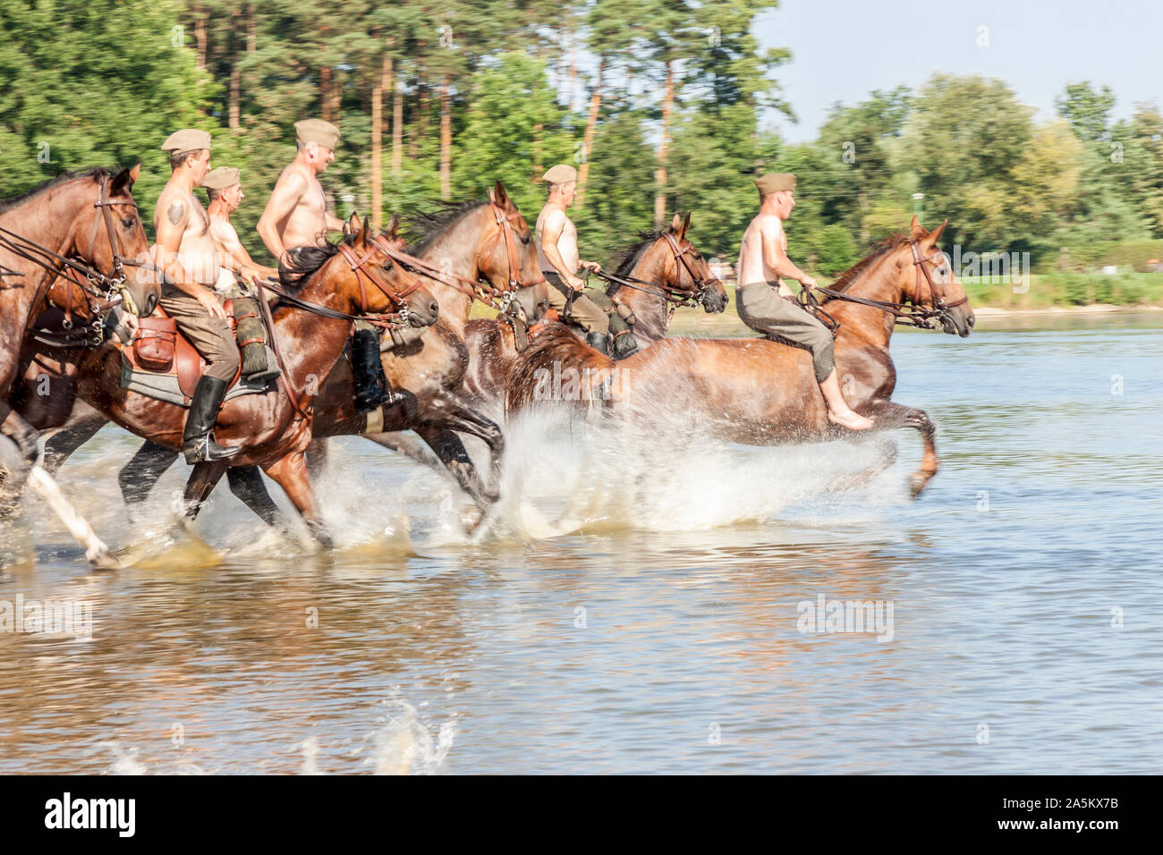 Kalety, Poland - August 31, 2019: Historic Third Silesian Uhlan Regiment on horses on august 31, 2019 in Kalety - Zielona, Poland, Silesia. Stock Photo