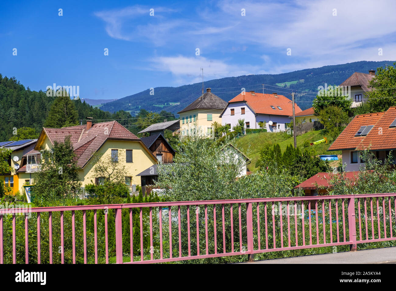 Lavamund, Austria - August 09, 2019: Lavamund is a market town at the confluence of Lavant and Drava rivers. Wolfsberg, Austrian state of Carinthia Stock Photo