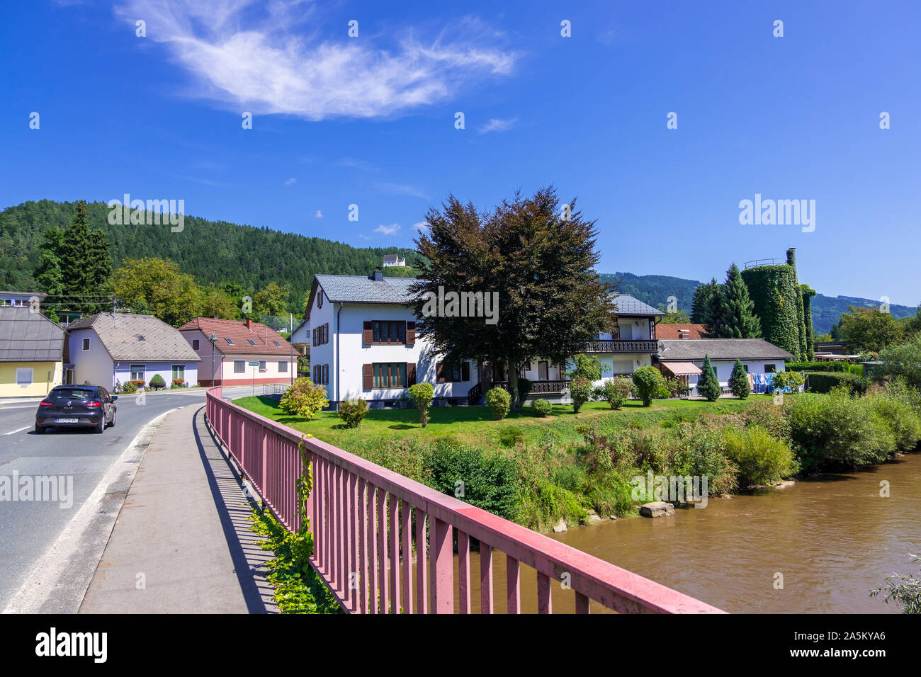 Lavamund, Austria - August 09, 2019: Lavamund is a market town at the confluence of Lavant and Drava rivers. Wolfsberg, Austrian state of Carinthia Stock Photo