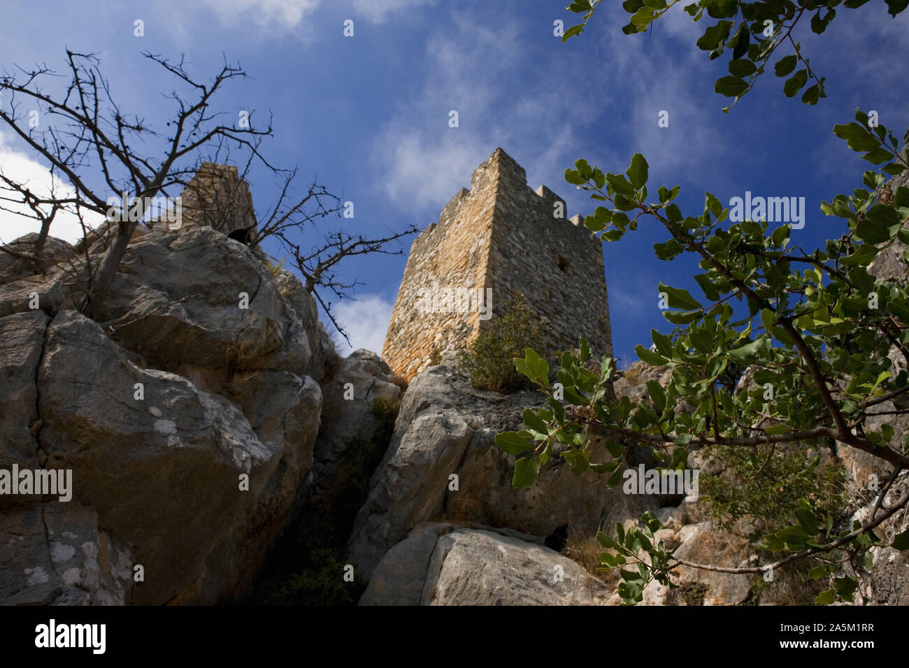 View of Prince John Tower, Saint Hilarion Castle, Northern Cyprus Stock Photo