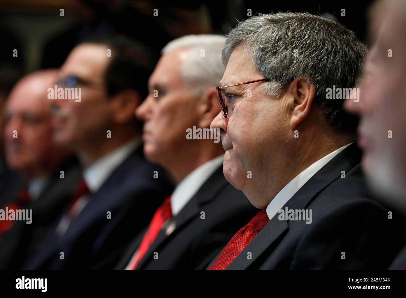 Washington, United States Of America. 21st Oct, 2019. United States Attorney General William P. Barr attends a Cabinet Meeting at the White House in Washington, DC on October 21, 2019. Credit: Yuri Gripas/Pool via CNP | usage worldwide Credit: dpa/Alamy Live News Stock Photo