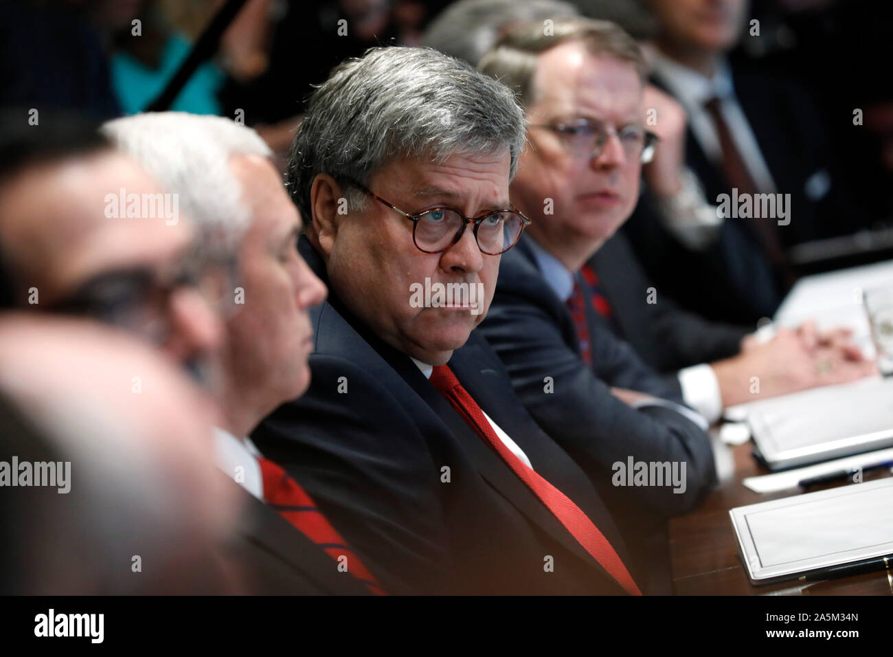 Washington, United States Of America. 21st Oct, 2019. United States Attorney General William P. Barr attends a Cabinet Meeting at the White House in Washington, DC on October 21, 2019. Credit: Yuri Gripas/Pool via CNP | usage worldwide Credit: dpa/Alamy Live News Stock Photo