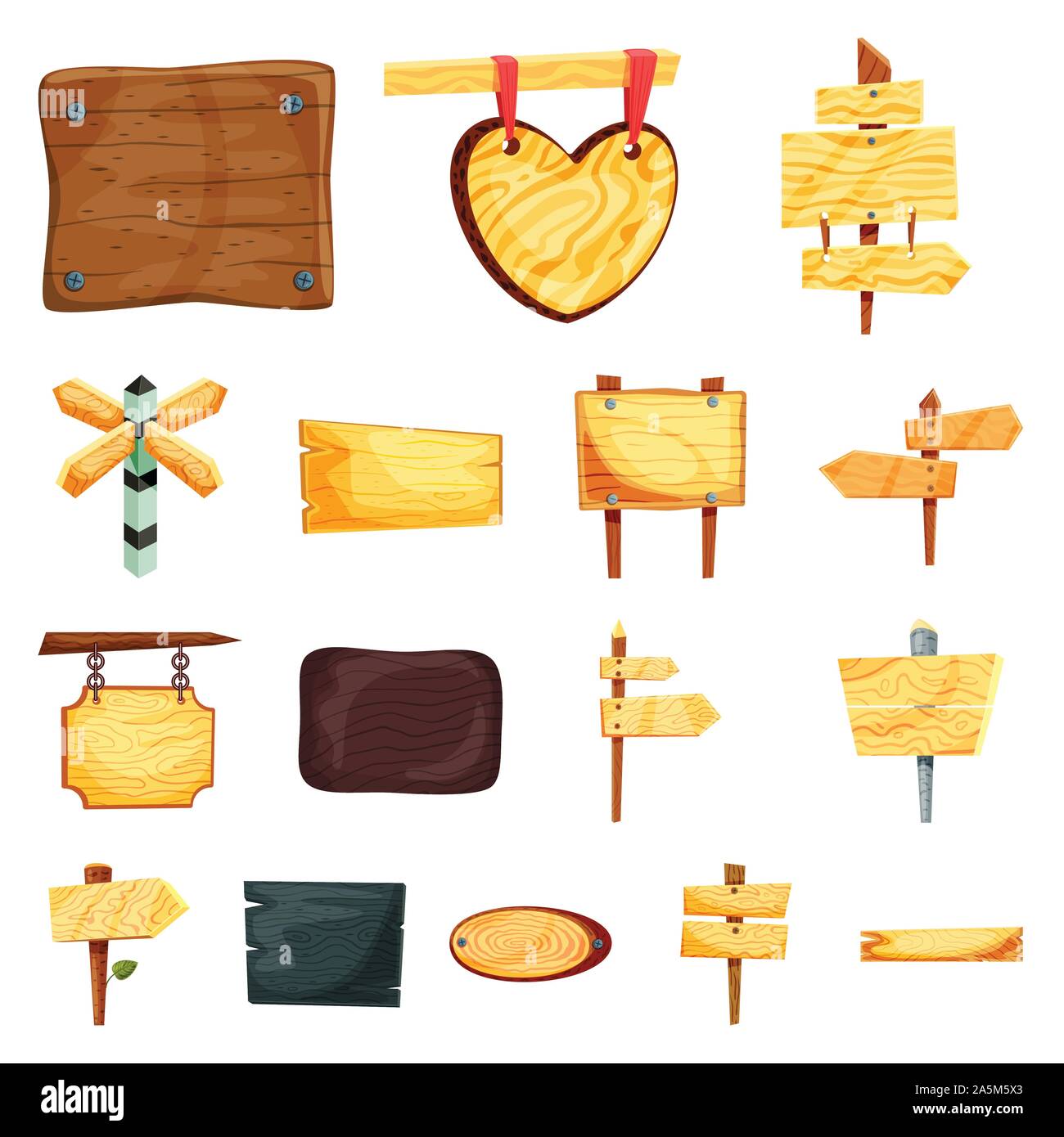 Isolated object of signboard and wood icon. Collection of signboard and ...