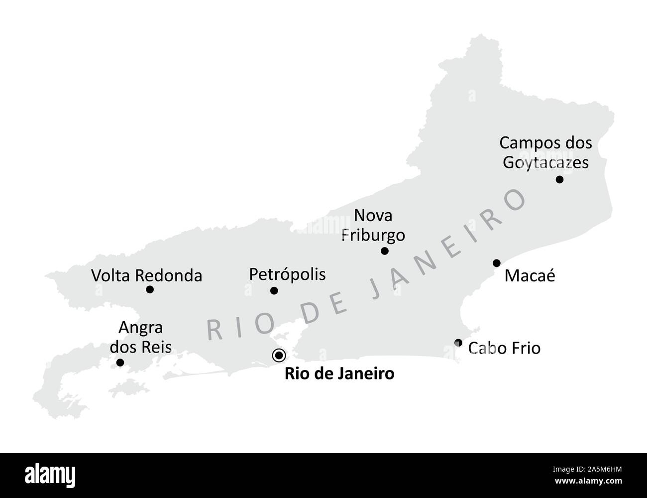 Rio de Janeiro State cities map Stock Vector