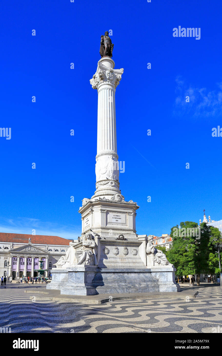 Dom Pedro lV monument in Rossio Square, Lisbon, Portugal. Stock Photo