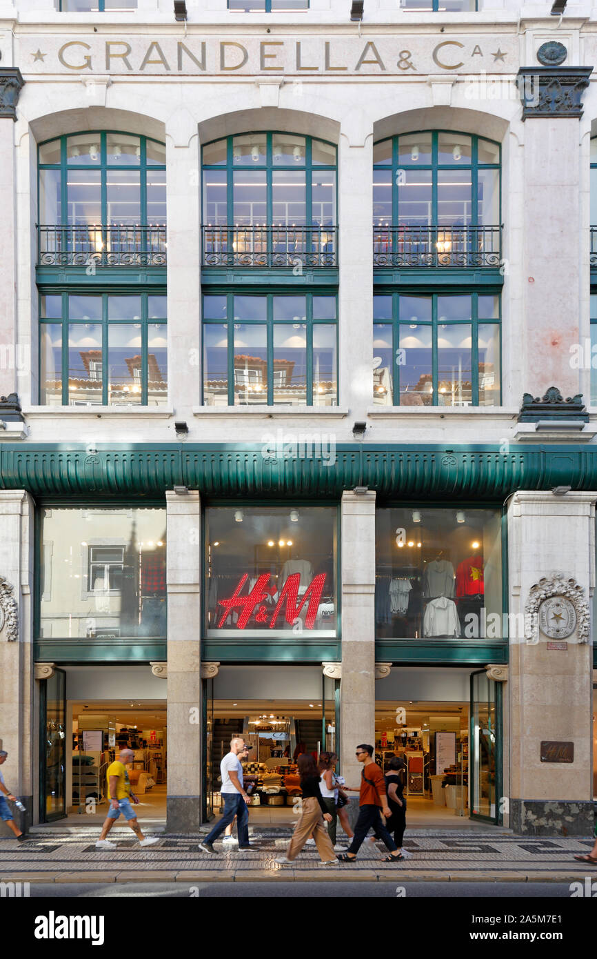 H&M Store in Armazens Grandella, R. Aurea, Lisbon, Portugal. Stock Photo